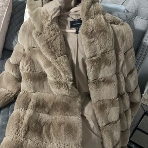 BCBGMaxAzria Plush Faux Teddy Jacket in Beige